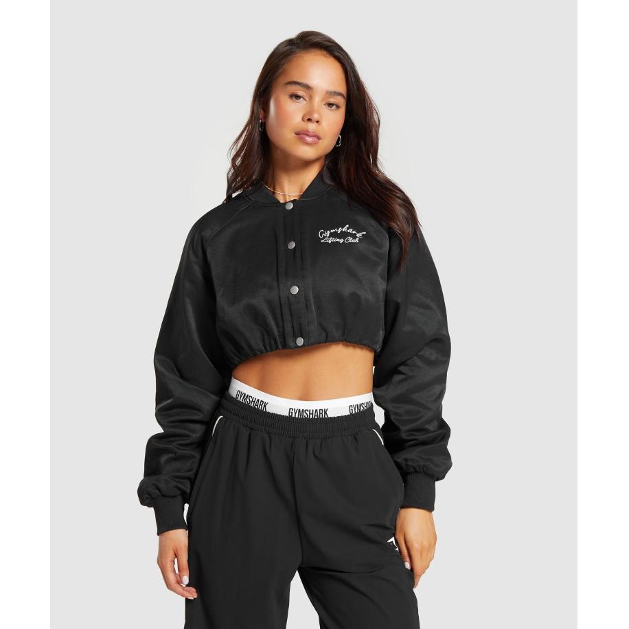 Gymshark Cropped Bomber Jacket Black Zwart