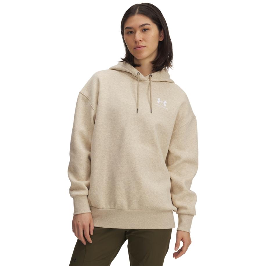 Under Armour Icon Fleece Oversized dameshoodie City Khaki Light Heather / Wit M Bruin