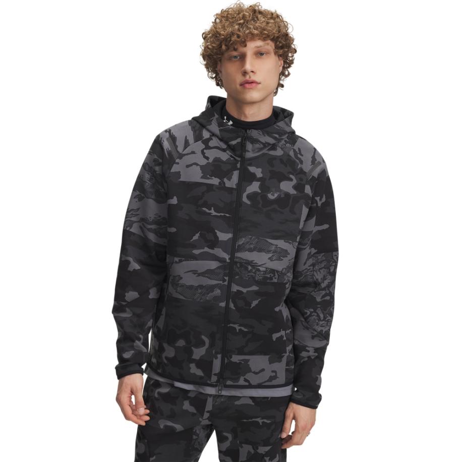 Herenshirt Under Armour Unstoppable Fleece Camo met volledige rits Zwart / Zwart M Zwart