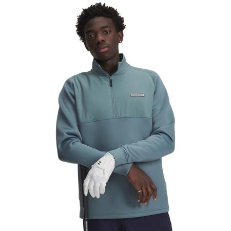 Herenshirt Under Armour Drive Pro met korte rits Jasper Blauw / Zwart XXL
