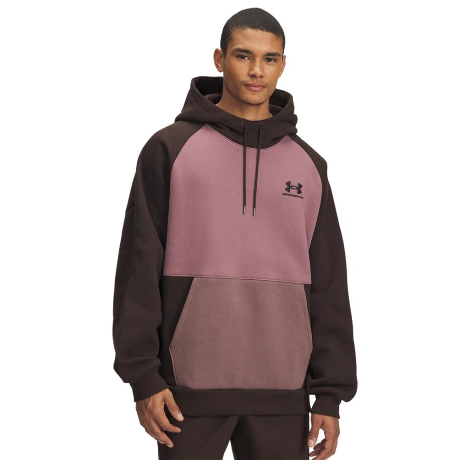 Herenhoodie Under Armour Icon Heavyweight Colorblocked Kona Bruin / Maroon Mist / Zwart S Bruin
