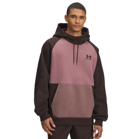 Herenhoodie Under Armour Icon Heavyweight Colorblocked Kona Bruin / Maroon Mist / Zwart S