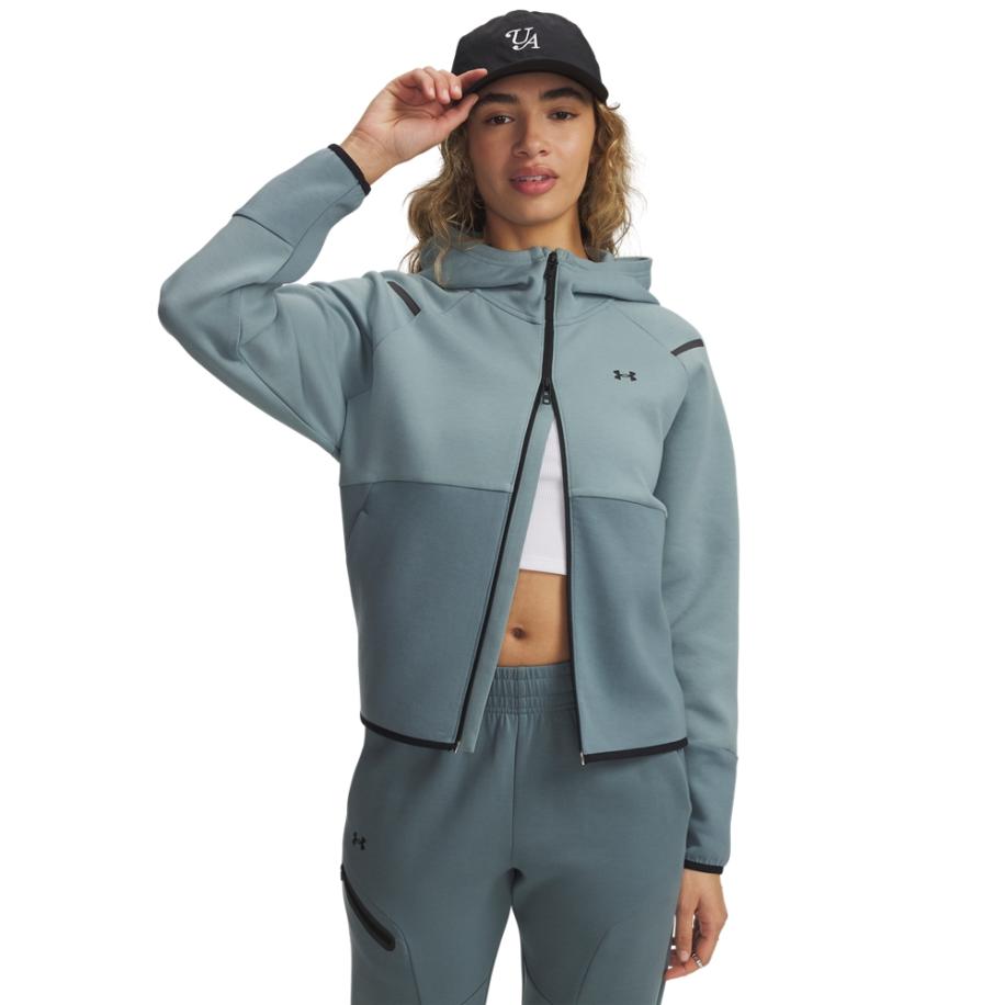 Under Armour Unstoppable Fleece Damesitem met rits Serpentine / Jasper Blauw / Zwart XL Groen