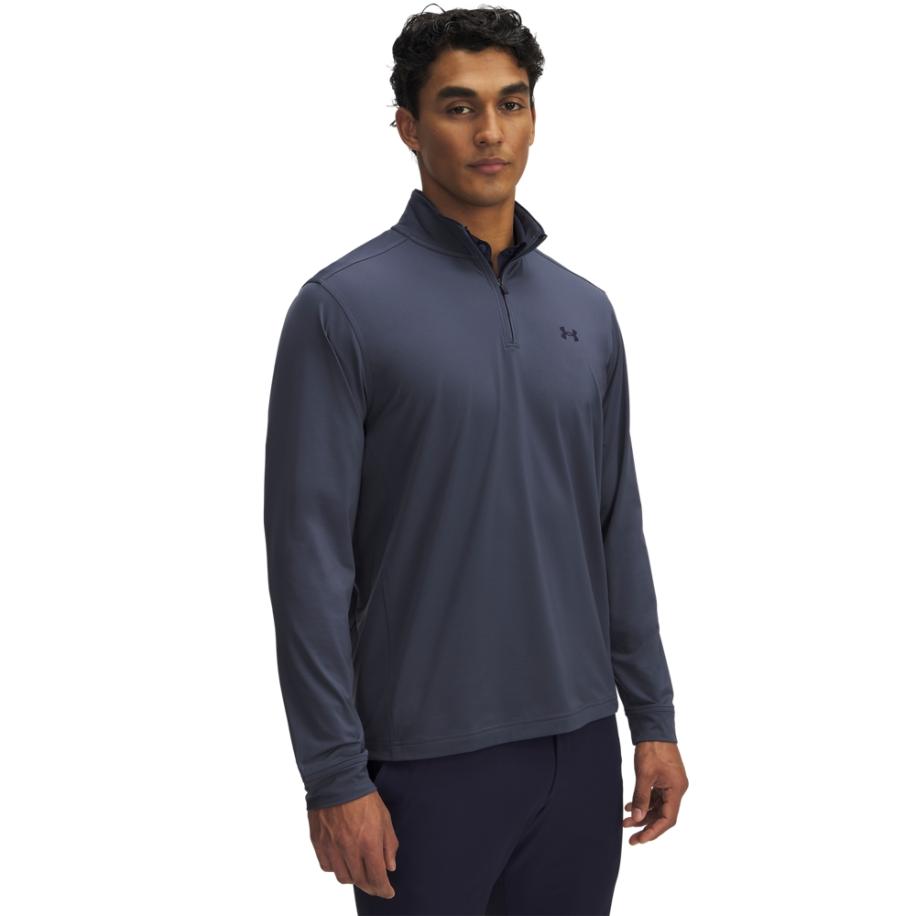Herentop Under Armour Drive met korte rits Downpour Grijs / Midnight Marineblauw S Grijs