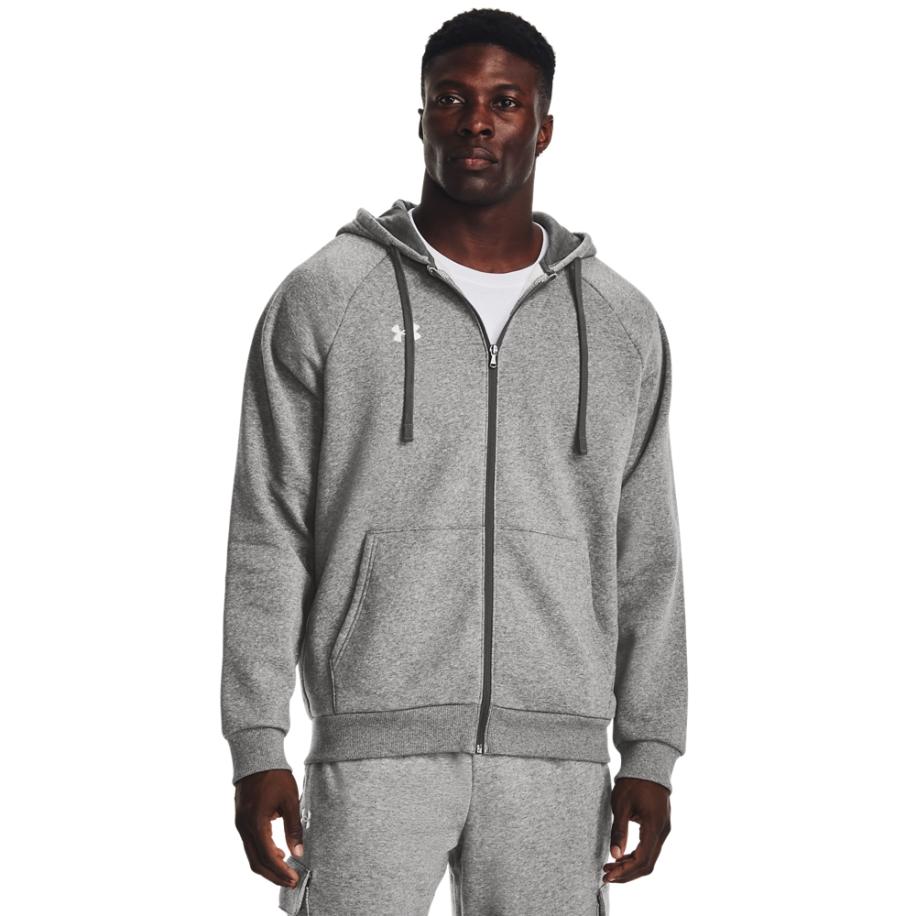 Under Armour Rival Fleece Herenhoodie met ritssluiting Castlerock Light Heather / Wit XXL Grijs