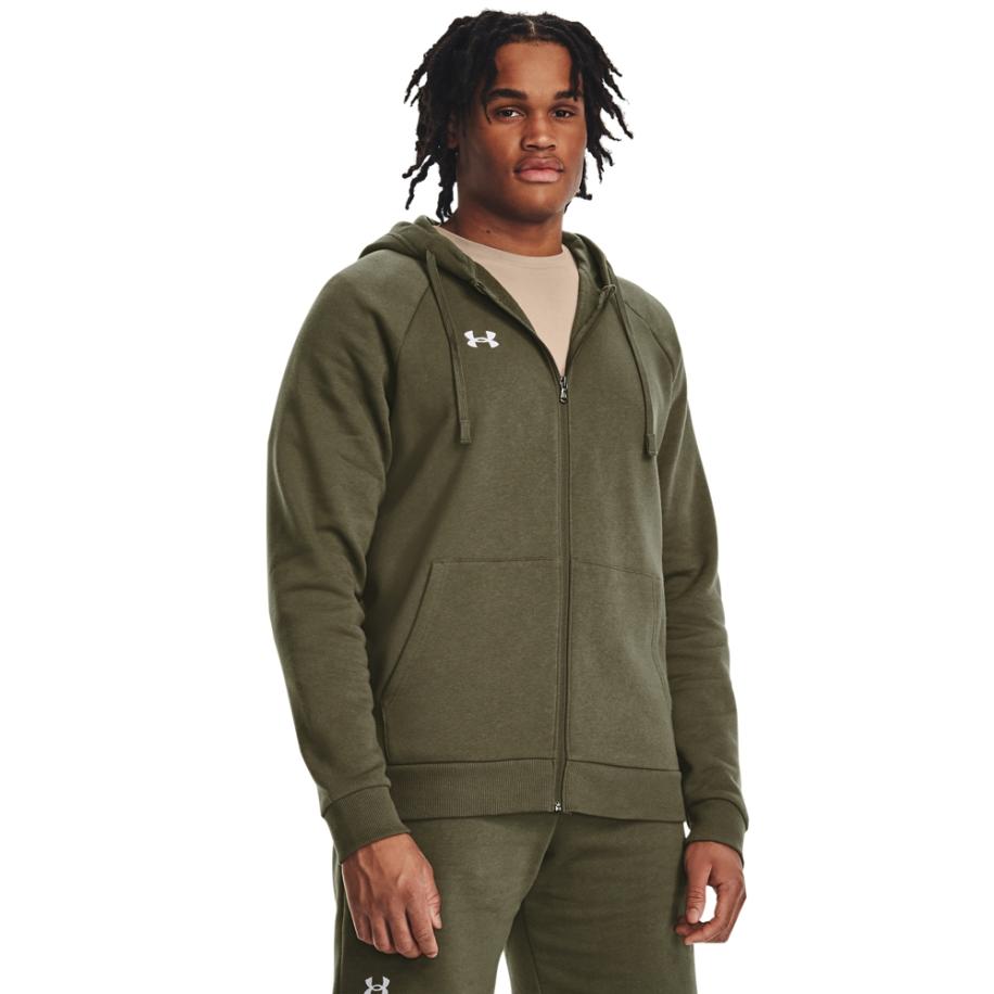Herenhoodie Under Armour Rival Fleece met volledige rits Marine OD Groente / Wit XS Groen