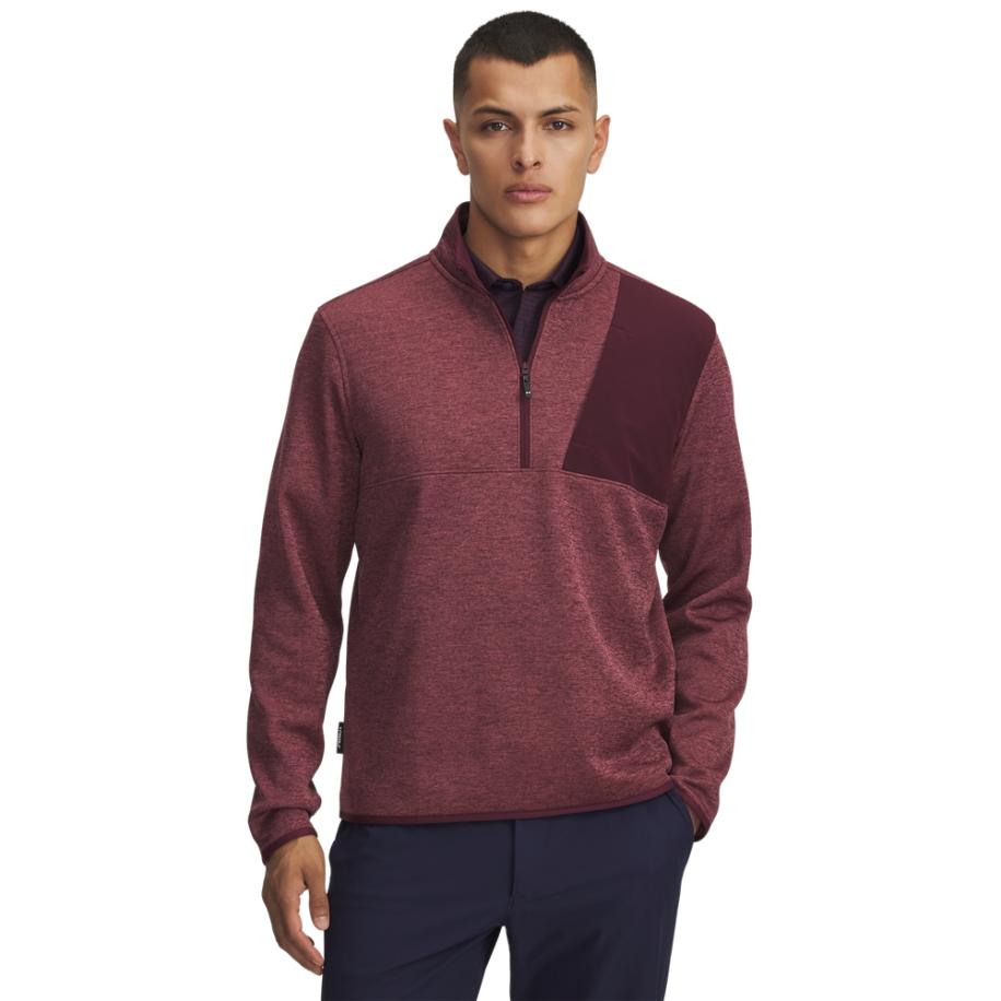 Herenshirt Under Armour Drive SweaterFleece met korte rits donker kastanjebruin / donker kastanjebruin XXL Rood