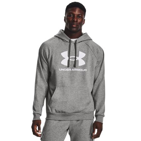 Under Armour Rival Fleece Logo herenhoodie Castlerock Light Heather / Wit M