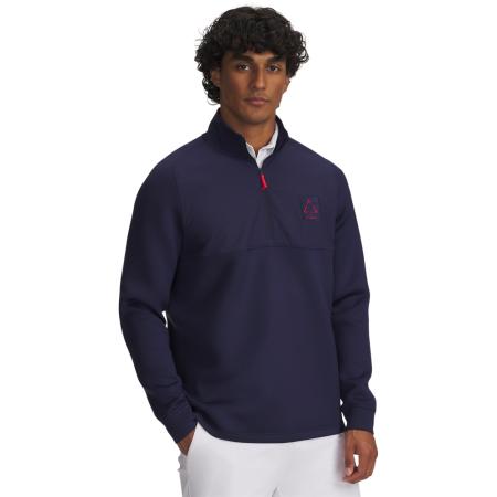 Herenshirt Under Armour Drive Pro Hybrid Warning met korte rits Midnight Marineblauw / Rood / Rood L