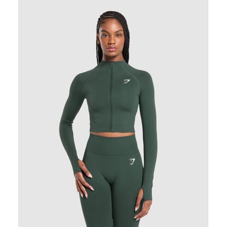 Gymshark Vital Midi Zip Up Jacket Woodland Green Marl