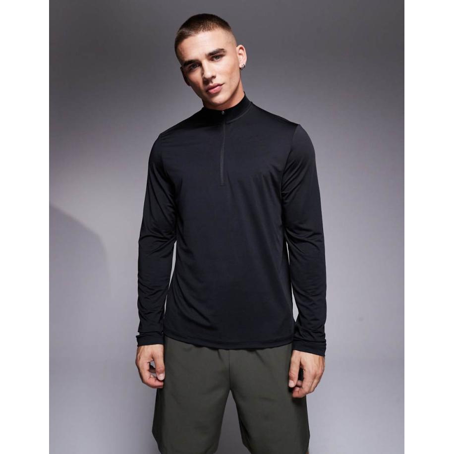 4505 - Sneldrogende trainingstop met 1/4 rits en lange mouwen in zwart Zwart