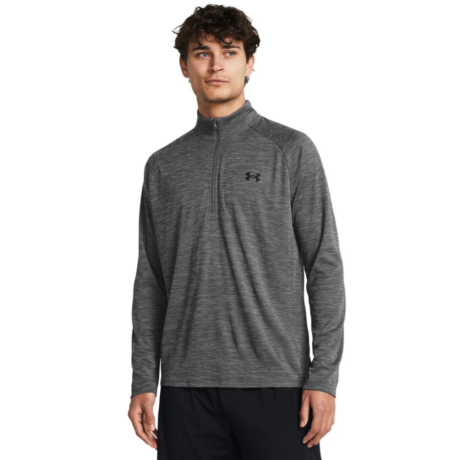 Herenshirt Under Armour Tech™ Textured met korte rits Castlerock / Zwart XS Grijs