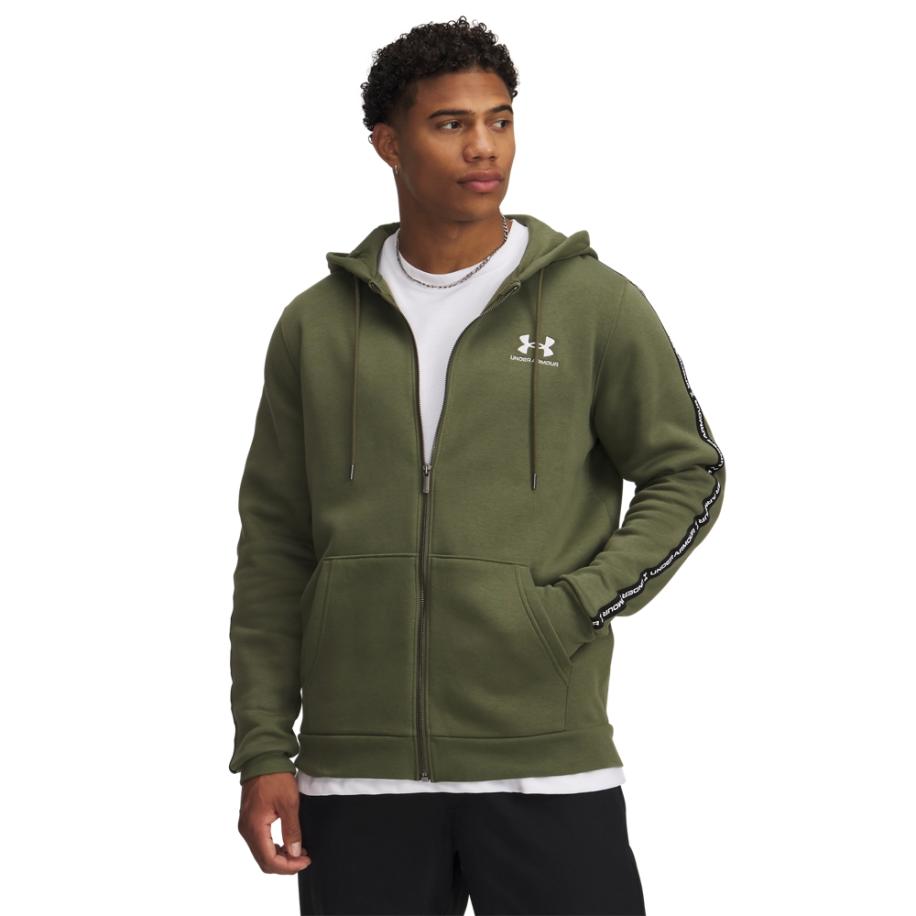 Herentop Under Armour Icon Fleece Taping met volledige rits Marine OD Groente / Wit L Groen