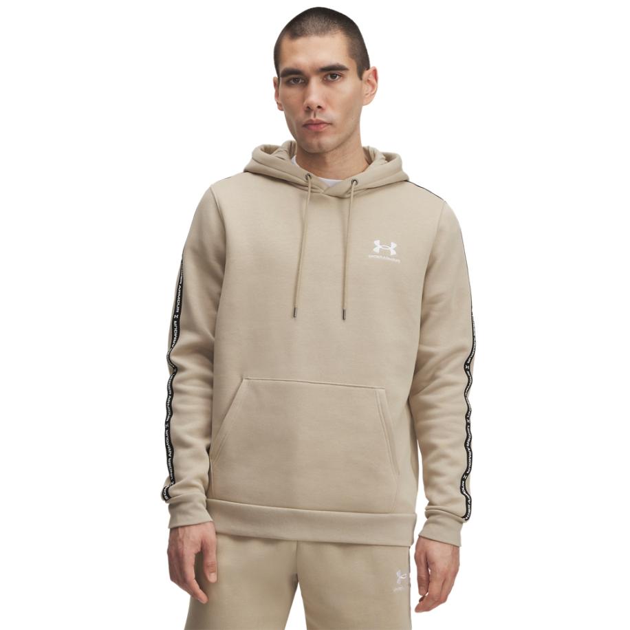 Under Armour Icon Fleece Taping Herenhoodie City Khaki / Wit L Bruin