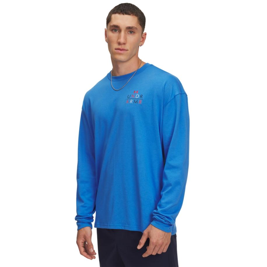 Oversized herenshirt met lange mouwen Under Armour Modern Sport Heavyweight Blauw Atlantis / Summit Wit XXL Blauw
