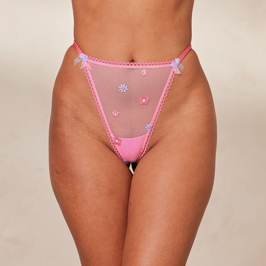 Sheer Floral G-string Roze XS Roze