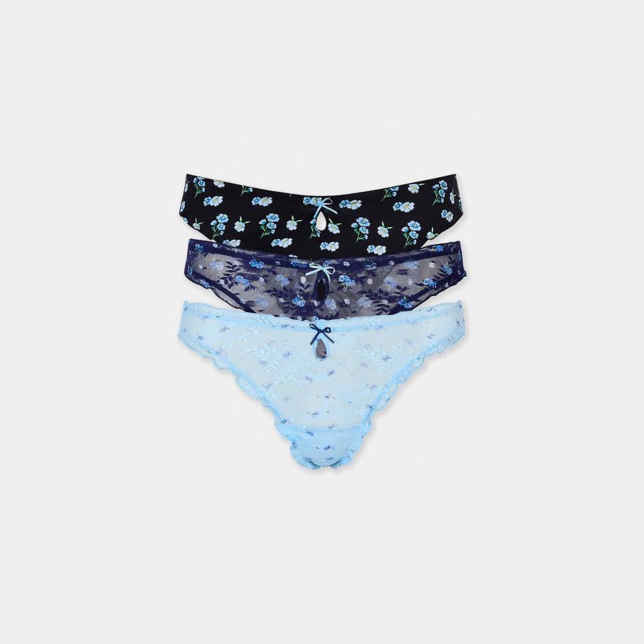 Printed Thongs (3-Pack) Blue Print S Multicolor