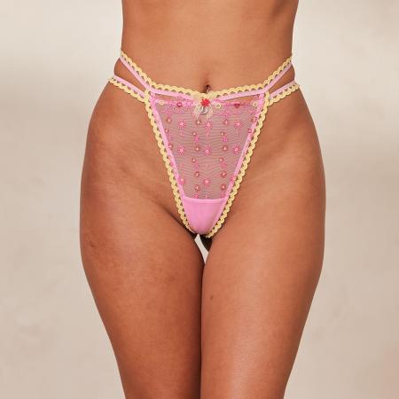 Daisy Embroidered String Roze M