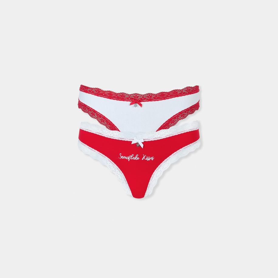 Snowflake Thongs (2-Pack) Red/White S Rood