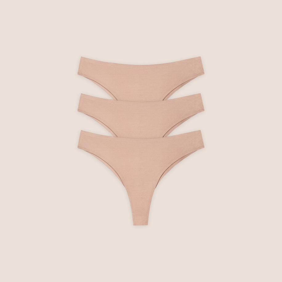 Seamless Bonded Brazilian Slipjes (3-pack) Honingkleurig M Bruin