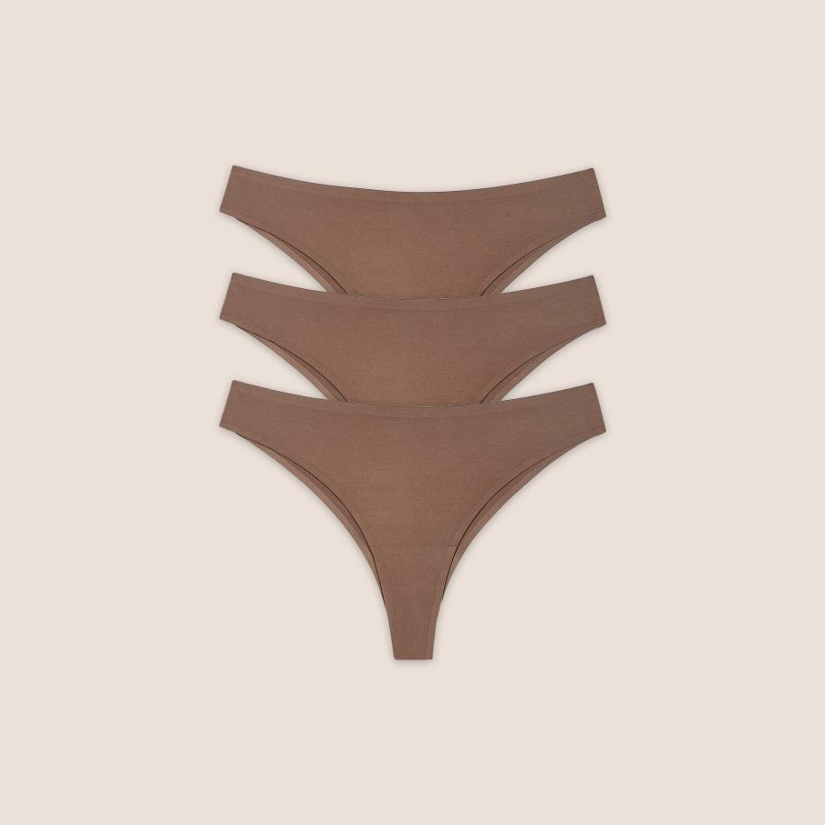 Seamless Bonded Brazilian Slipjes (3-pack) Kastanjekleurig M Bruin