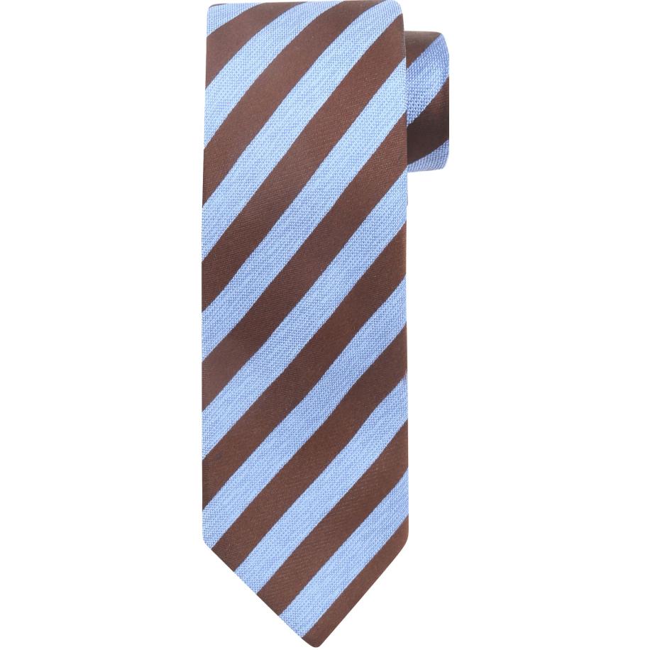 Suitable Stropdas Zijde Streep Blauw Bruin - Bruin