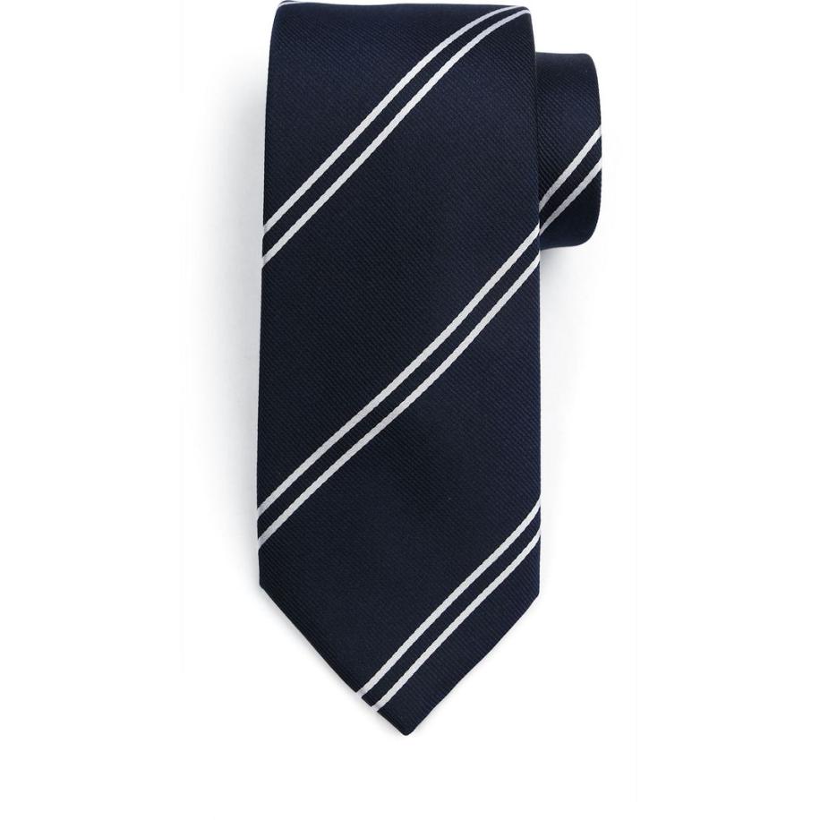 Suitable Stropdas Zijde Double Stripe Navy - Blauw