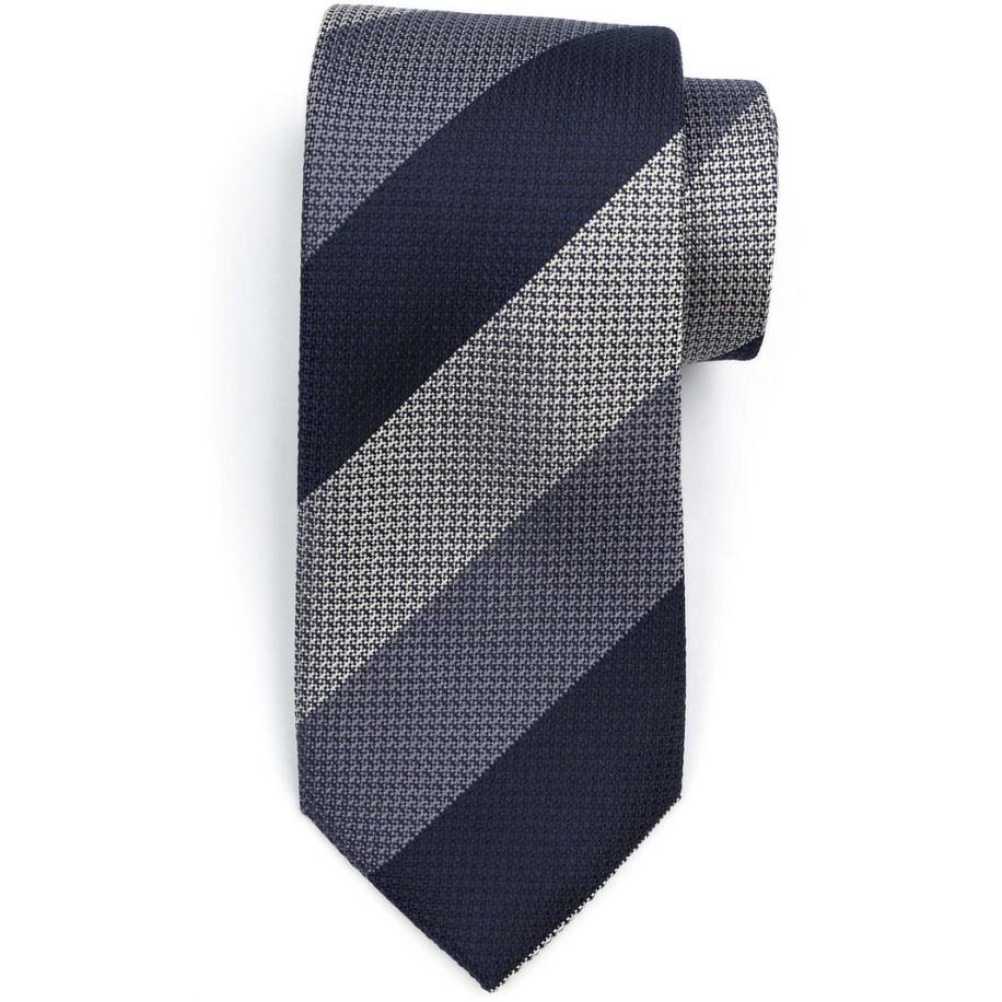 Suitable Stropdas Zijde Wide Stripe Navy - Blauw