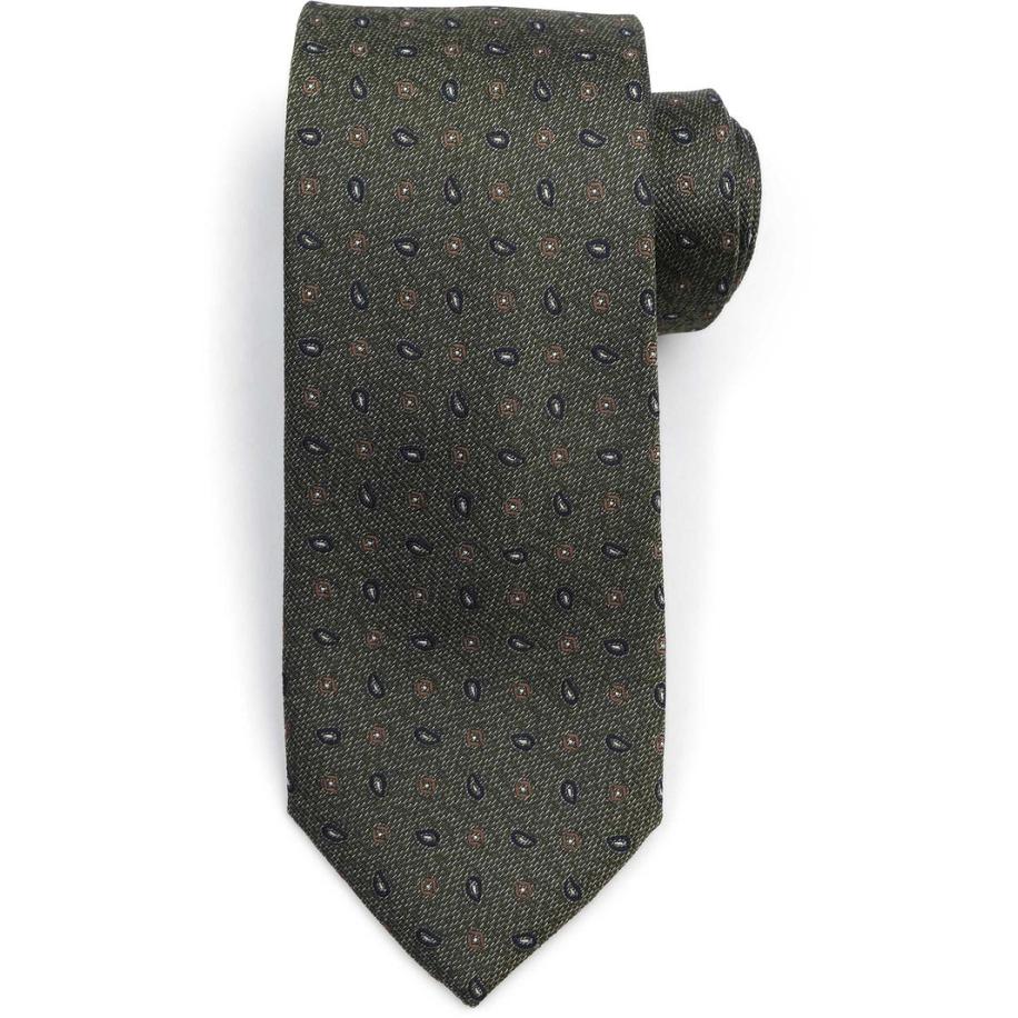 Suitable Stropdas Zijde Small Paisley Olive - Groen