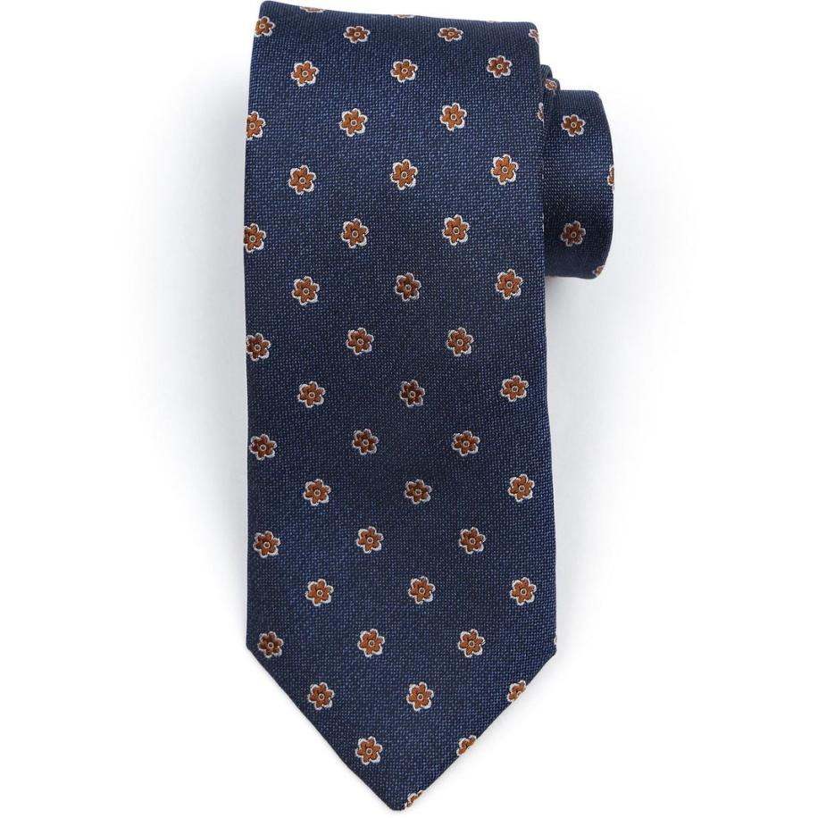 Suitable Stropdas Zijde Flower Navy - Blauw