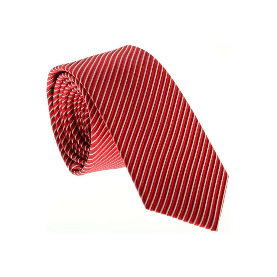 OLYMP Slim Krawatte Dunne stropdas rood/zilver, Gestreept Multicolor