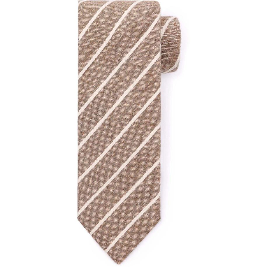 Suitable Stropdas Linnen Streep Beige - Bruin