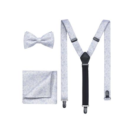 OLYMP Set bretels, vlinderdas, zakdoek rook blauw, Bloemen