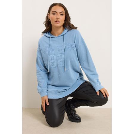 Yours Curve Blue 'New York' Geborduurde Slogan Hoodie Size 58-60