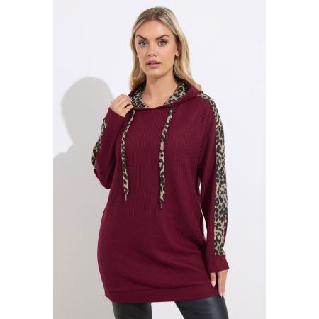 Yours Curve Bordeauxrode Luipaardprint Hoodie Size 58-60