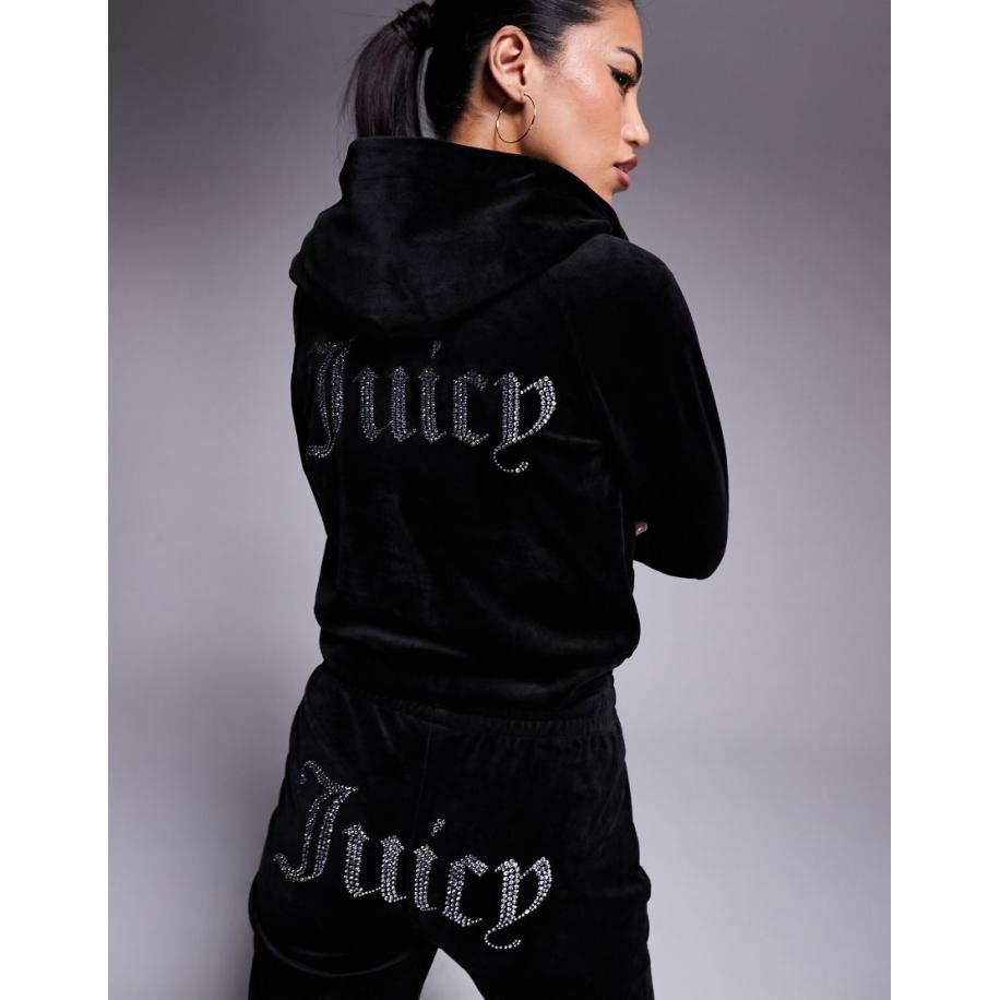 Juicy Couture Velours hoodie met rits in zwart, deel van co-ord set Zwart