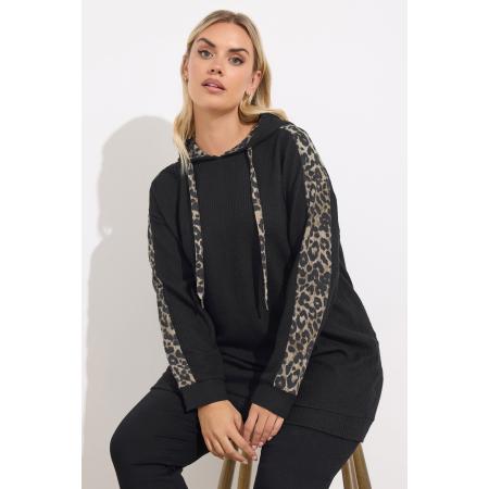 Yours Curve Zwarte Hoodie Met Luipaardprint Size 58-60