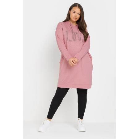 Yours Hoodiejurk Met 'Love' Slogan En Diamantjes In Roze Size 58-60