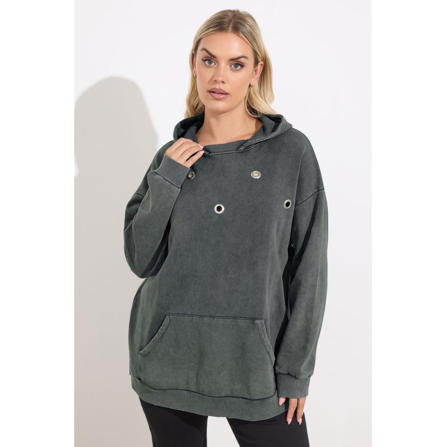 Yours Curve Charcoal Grey Eyelet Hoodie Size 58-60 Grijs