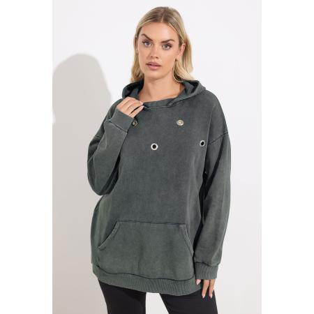 Yours Curve Charcoal Grey Eyelet Hoodie Size 58-60