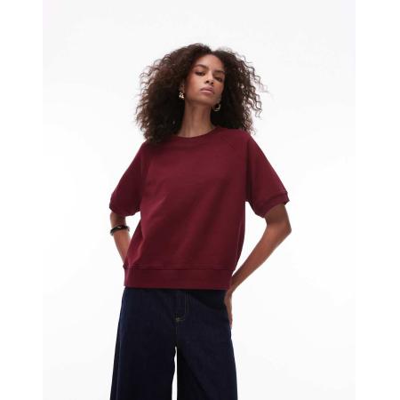 ARKET Sweatshirt van zachte badstof met korte mouwen in bordeauxrood