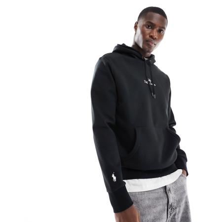 Polo Ralph Lauren - Dubbelgebreide hoodie met logo in het midden in zwart