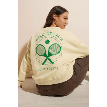 Yours Sweatshirt Met 'Weekend Club' Slogan En Tennisprint In Crème Size 44