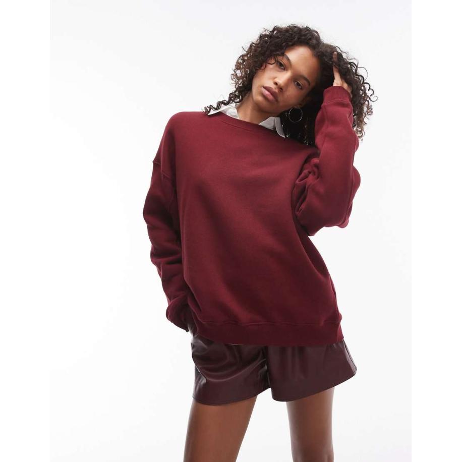 Topshop Premium sweater met naaddetail in bordeauxrood Rood