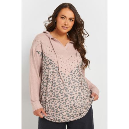 Yours Hoodie Met Luipaardprint En Studdetail In Lichtroze Size 58-60