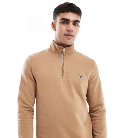 PS Paul Smith - Sweatshirt met halve rits en zebra-icoonlogo in lichtbruin