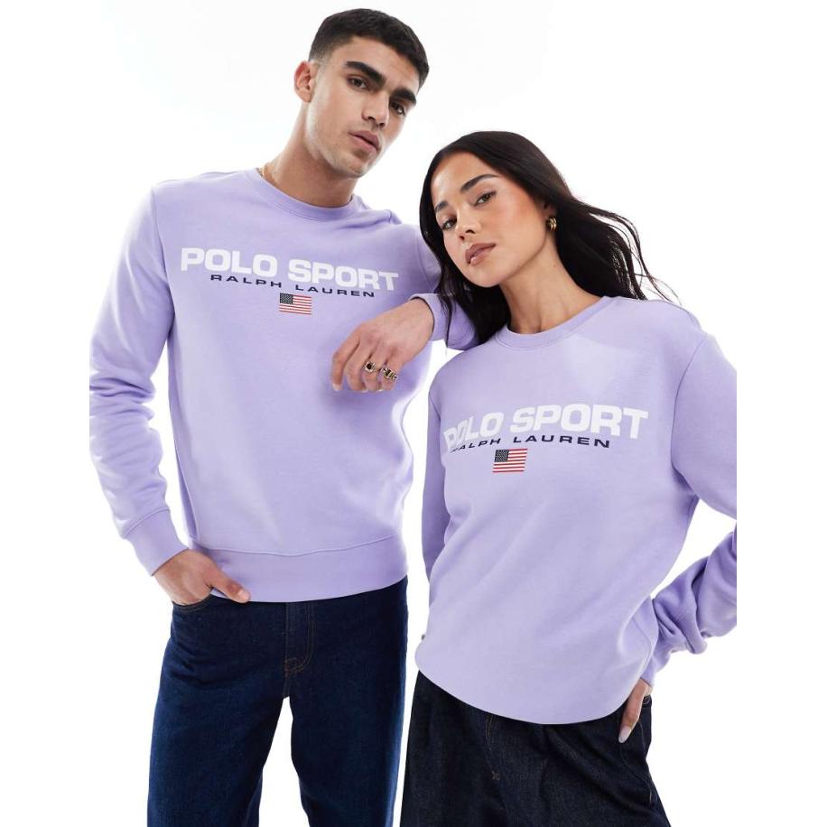 Polo Ralph Lauren - Sport Capsule - Uniseks sweatshirt met groot vlaglogo in lila, deel van co-ord set-Paars Paars