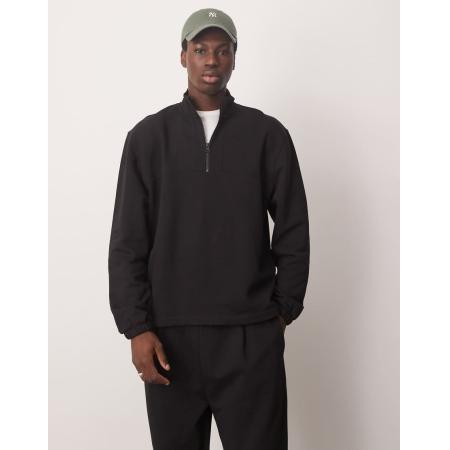 ASOS DESIGN - Oversized sweatshirt van zware stof met kwartrits in zwart, deel van co-ord set