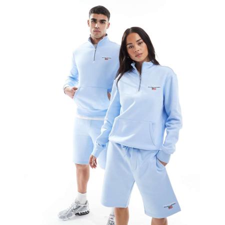 Polo Ralph Lauren - Sport Capsule - Uniseks sweatshirt met klein logo op de borst en korte rits in lichtblauw, deel van co-ord set
