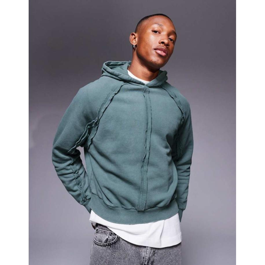 ASOS DESIGN - Oversized rechte hoodie met naaddetail in blauw met wassing Blauw